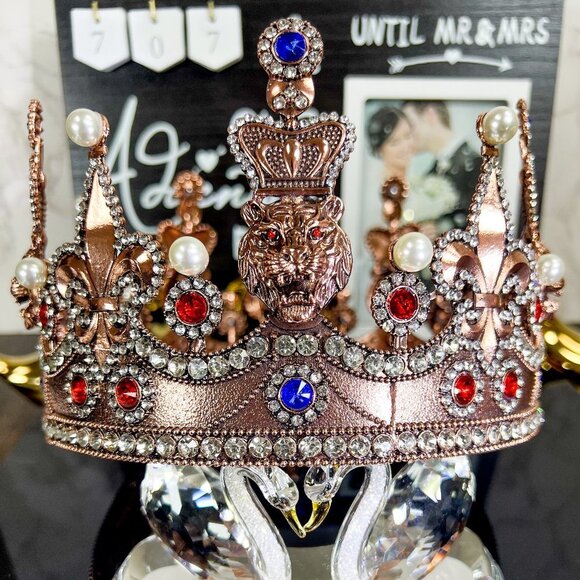 LION King Crown, Male Crown, Men's Royal Crown, Custom Copper Crown, Size XL - Picture 1 of 6